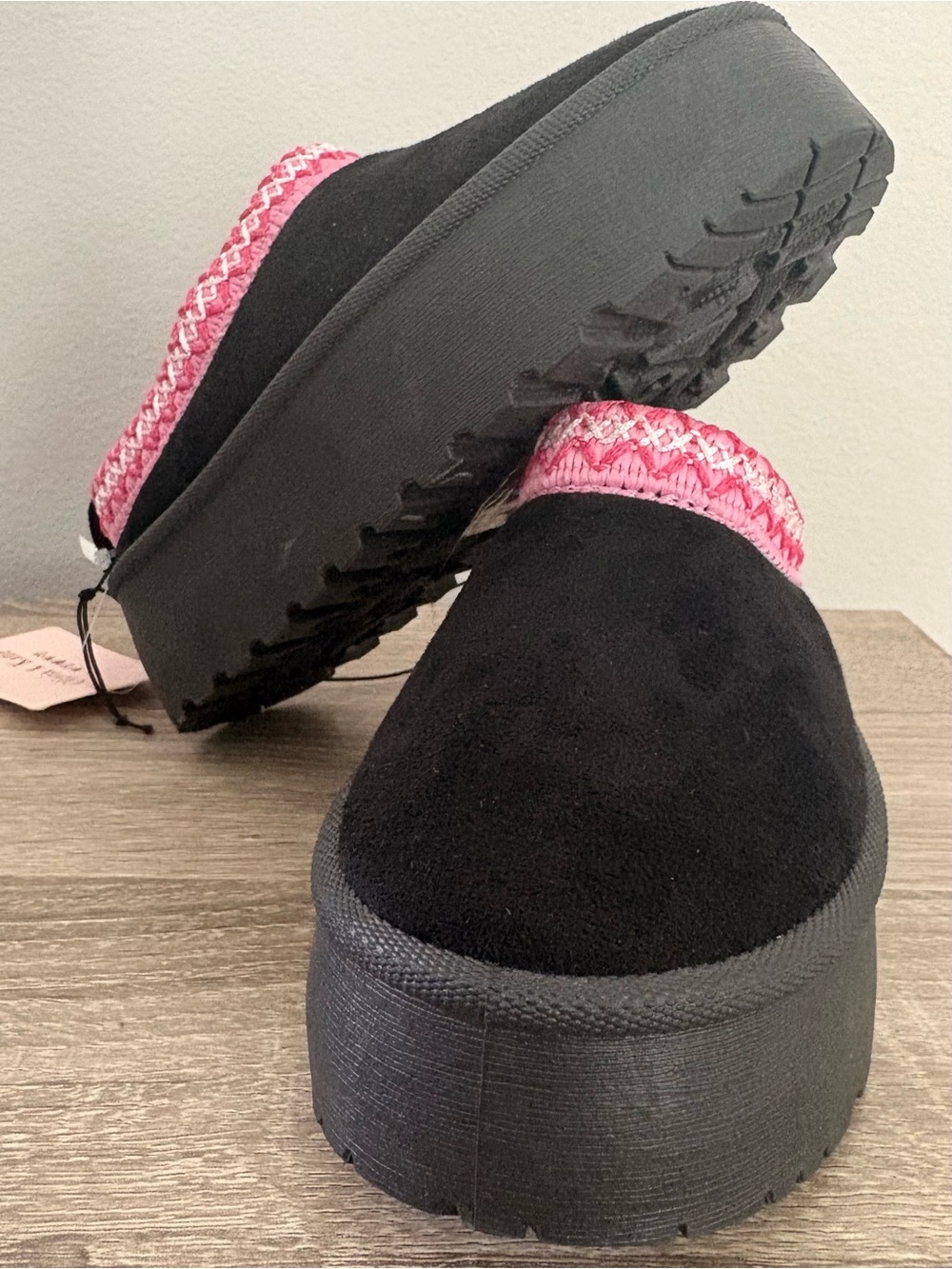 Olivia & Kate Girls Black Suede Slip-On Mule Shoes with Pink Trim Size 11 - New